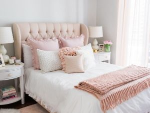 Ροζ κρεβάτι με όμορφα σχέδια
